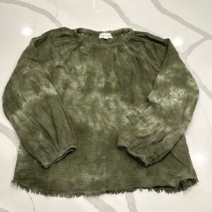 Cloth & Stone Cotton Gauze Green Tye Die Raw Hem Top (Size: Large)